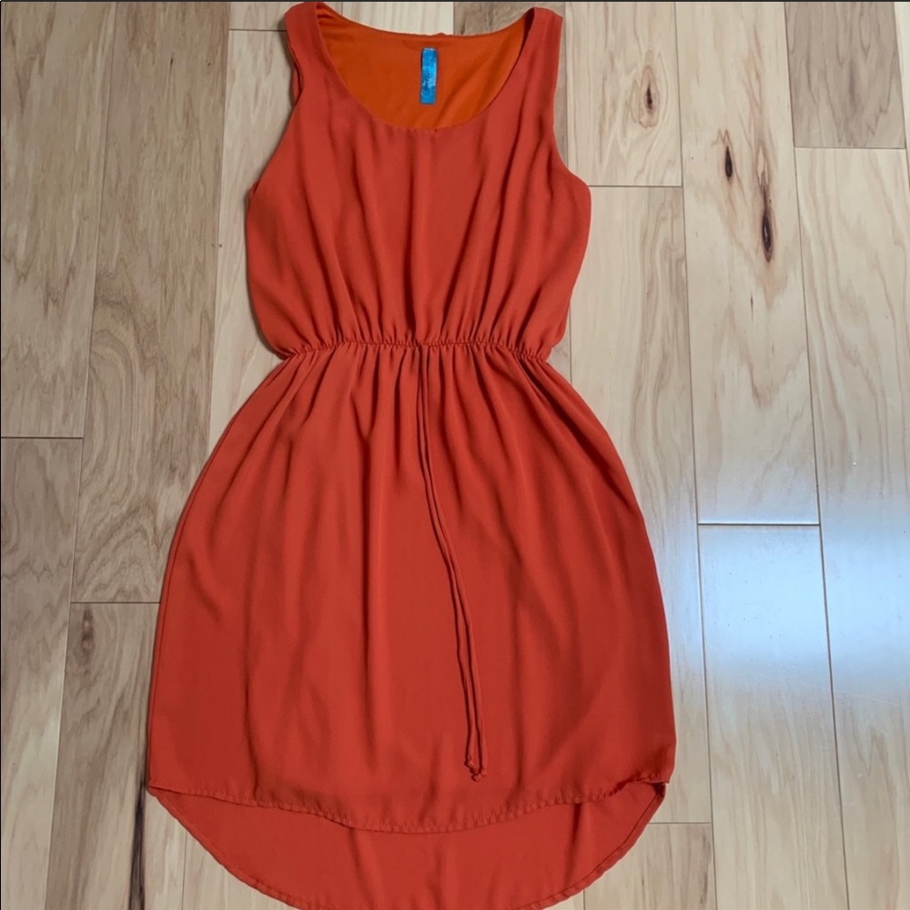 Button orange sleeveless high low hem dress